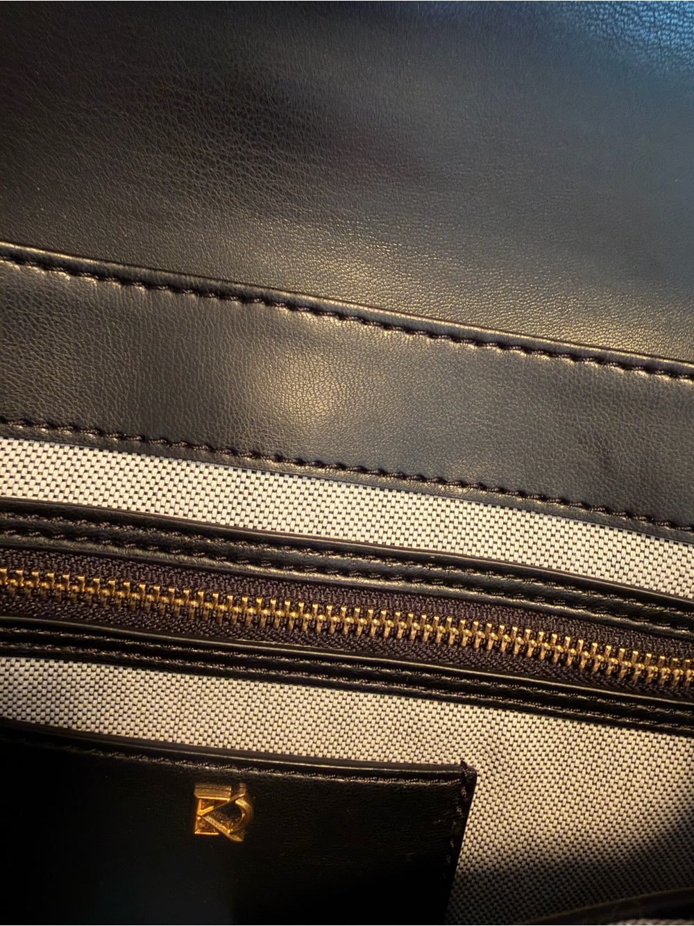 Donna Karan Black Leather Top-Handle Shoulder Bag, Gold Hardware, detachable str - Picture 9 of 11